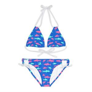 Women's Shark Print Bikini Set, Electric Blue, Made in USA
